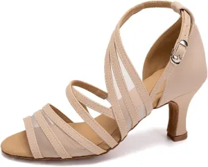 SWDZM Women's Latin Dance Shoes Open Toe Salsa Ballroom Net Yarn Dance Shoes,Model-L300