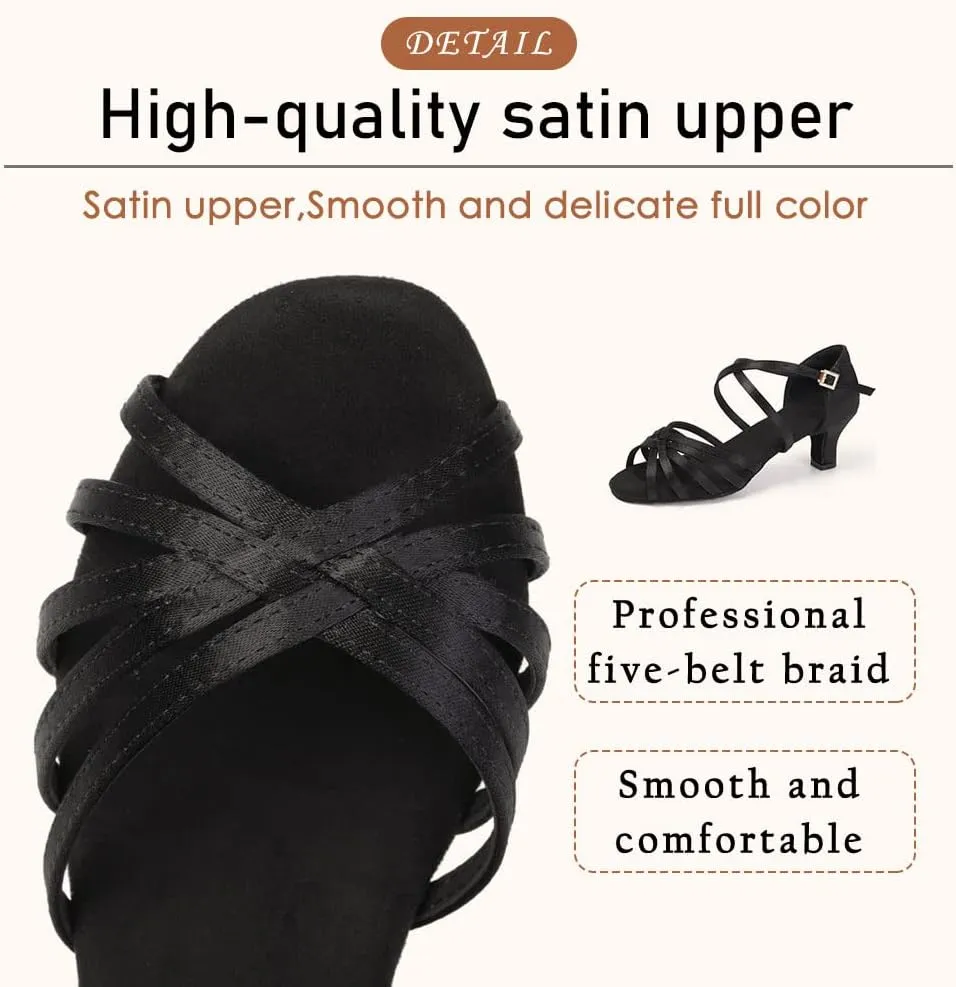SWDZM Women's Latin Dance Shoes Open-Toe Silk Salsa Tango Ballroom Professional Practice Performance Dance Shoes USWH1213 1217