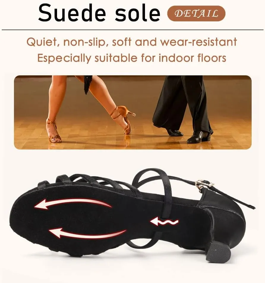 SWDZM Women's Latin Dance Shoes Open-Toe Silk Salsa Tango Ballroom Professional Practice Performance Dance Shoes USWH1213 1217