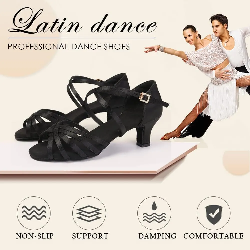 SWDZM Women's Latin Dance Shoes Open-Toe Silk Salsa Tango Ballroom Professional Practice Performance Dance Shoes USWH1213 1217