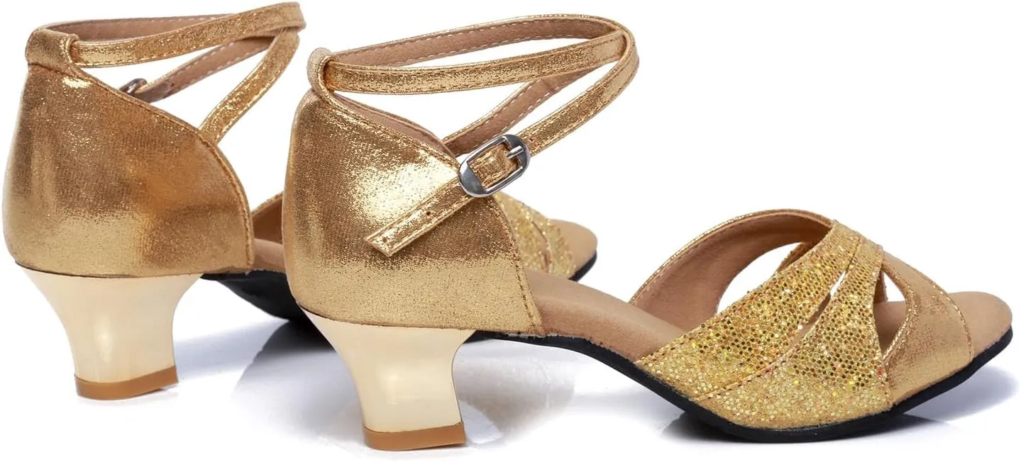SWDZM Women's Open Toe Latin Dance Shoes Sequins Salsa Batchata Ballroom Party Dancing Shoes