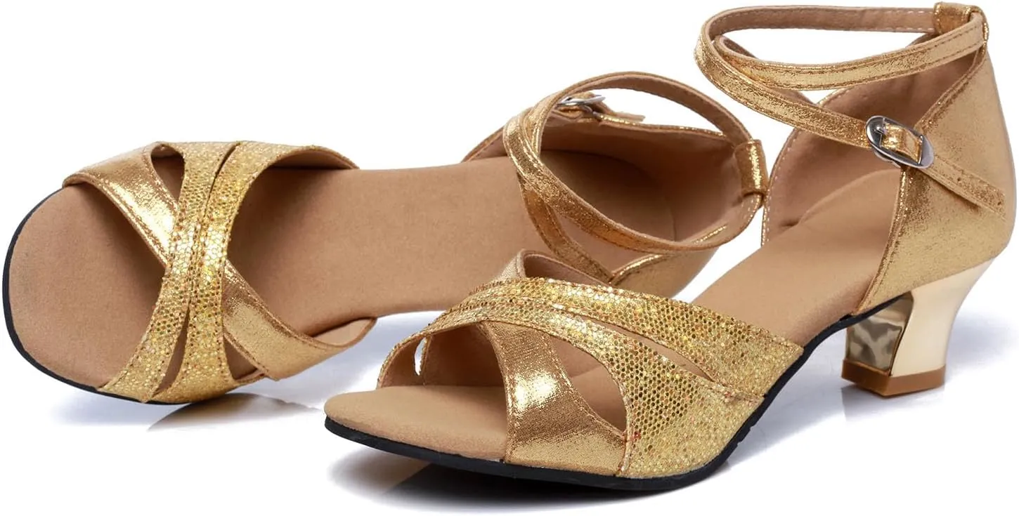 SWDZM Women's Open Toe Latin Dance Shoes Sequins Salsa Batchata Ballroom Party Dancing Shoes