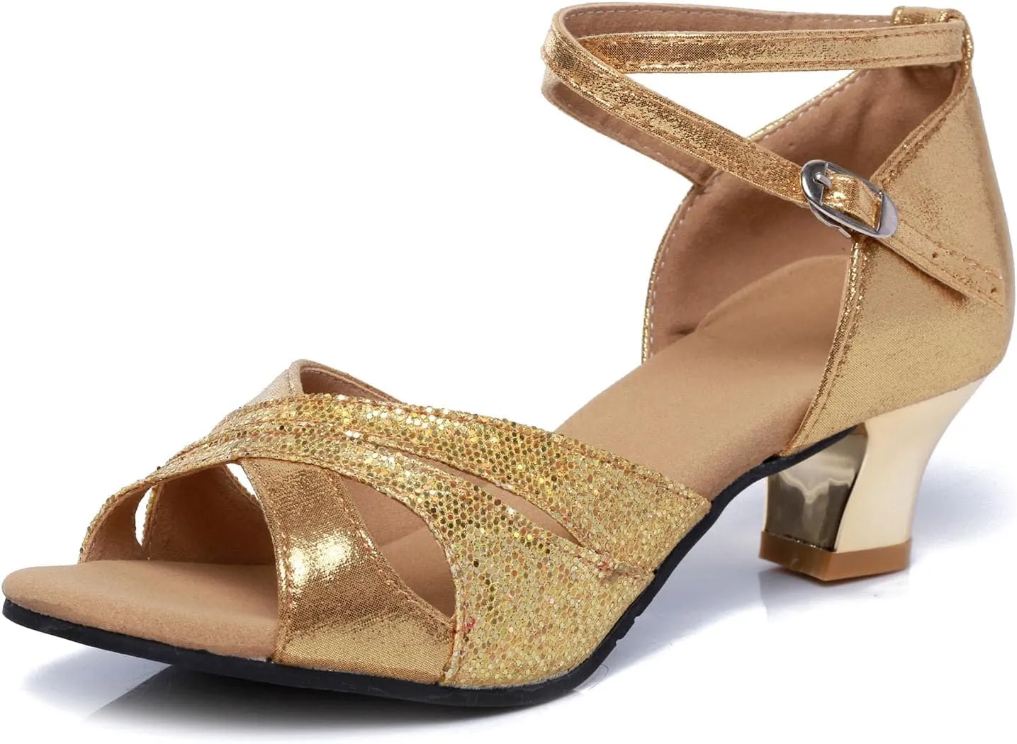 SWDZM Women's Open Toe Latin Dance Shoes Sequins Salsa Batchata Ballroom Party Dancing Shoes