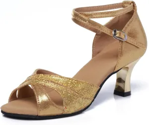 SWDZM Women's Open Toe Latin Dance Shoes Sequins Salsa Batchata Ballroom Party Dancing Shoes