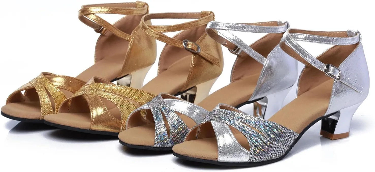 SWDZM Women's Open Toe Latin Dance Shoes Sequins Salsa Batchata Ballroom Party Dancing Shoes