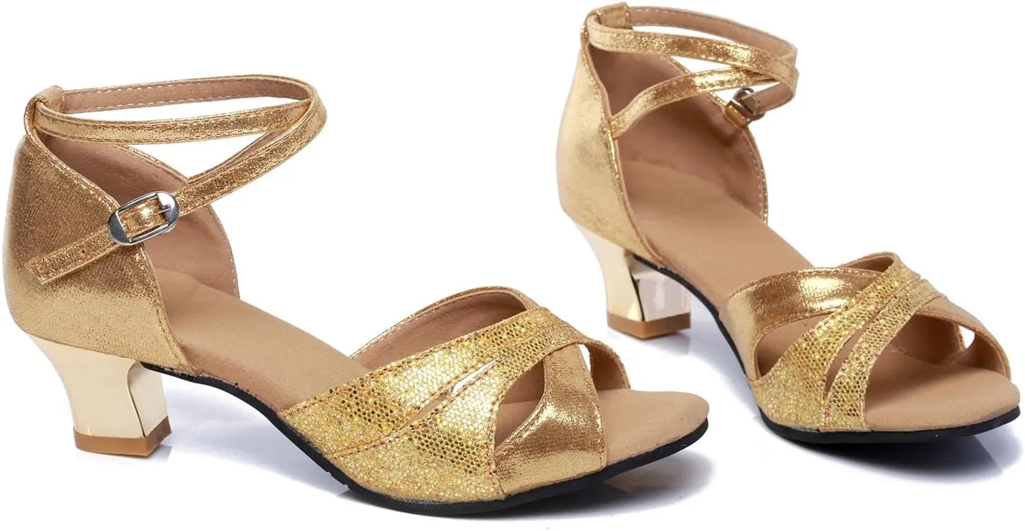 SWDZM Women's Open Toe Latin Dance Shoes Sequins Salsa Batchata Ballroom Party Dancing Shoes
