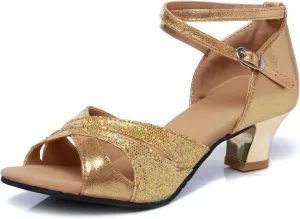 SWDZM Women's Open Toe Latin Dance Shoes Sequins Salsa Batchata Ballroom Party Dancing Shoes
