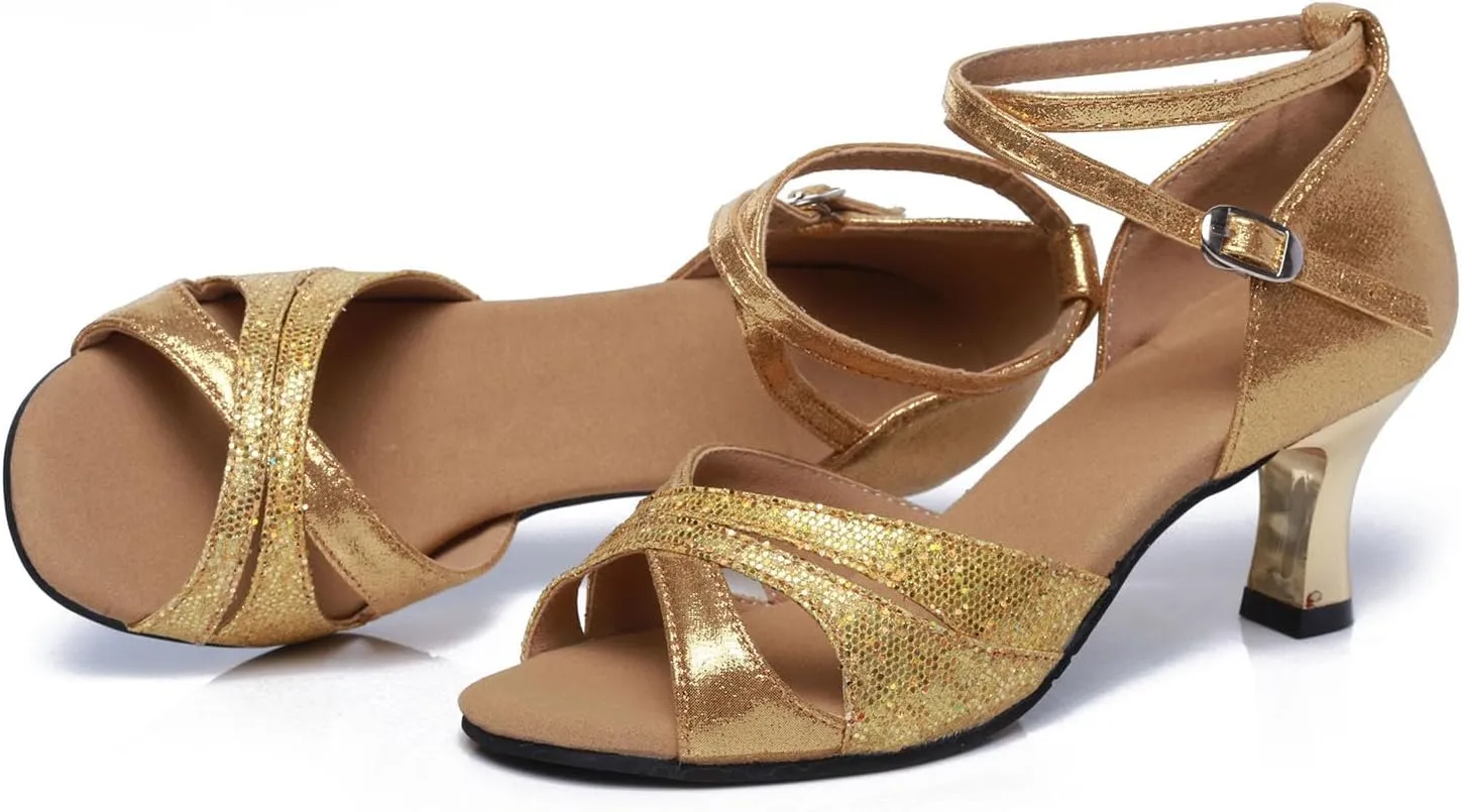 SWDZM Women's Open Toe Latin Dance Shoes Sequins Salsa Batchata Ballroom Party Dancing Shoes