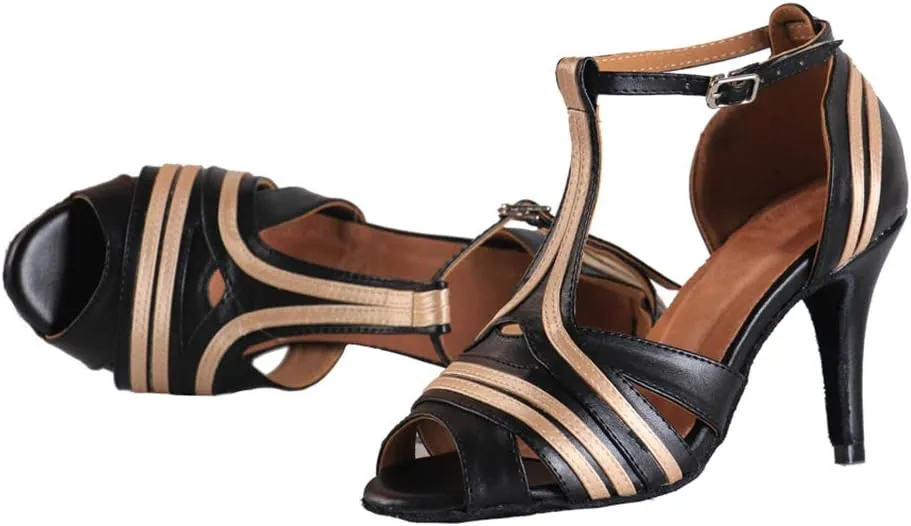 SWDZM Women's Standard Latin Dance Shoes Salsa Ballroom Wedding Performance T-Strap Shoes,Model-YCL020