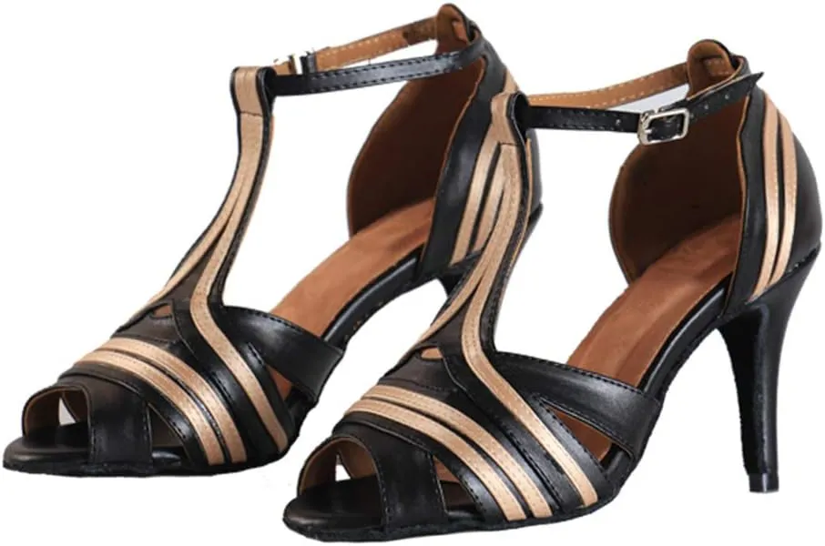 SWDZM Women's Standard Latin Dance Shoes Salsa Ballroom Wedding Performance T-Strap Shoes,Model-YCL020