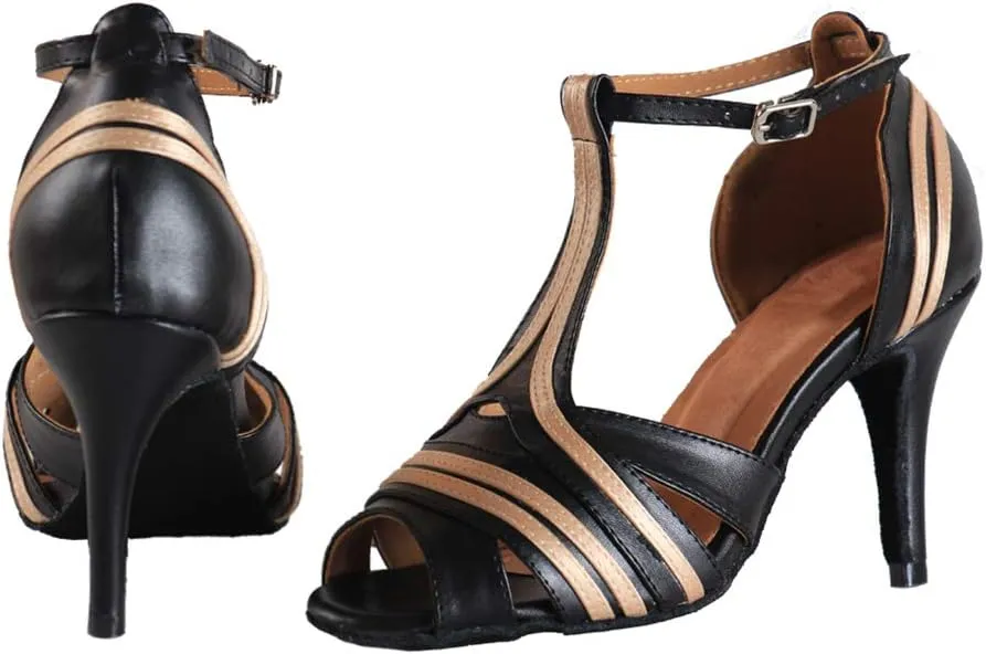 SWDZM Women's Standard Latin Dance Shoes Salsa Ballroom Wedding Performance T-Strap Shoes,Model-YCL020