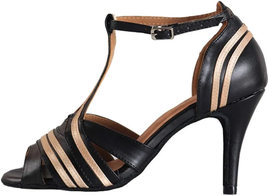 SWDZM Women's Standard Latin Dance Shoes Salsa Ballroom Wedding Performance T-Strap Shoes,Model-YCL020