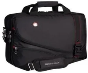 Swiss Gear Men's 15.6" Black Leather Briefcase with Jetted Pocket and Buckle, Laptop Bag, Modern Sports Minimalist Style