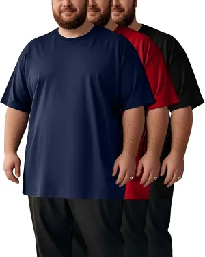 Taiyin 3 Pack Men's Big and Tall T-Shirt Short Sleeve Quick Stretch Drying Tops Crew Neck Summer Basic Soft Solid Shirts