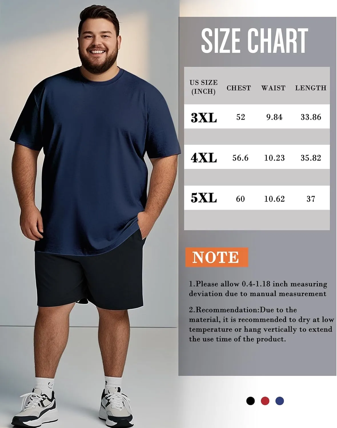 Taiyin 3 Pack Men's Big and Tall T-Shirt Short Sleeve Quick Stretch Drying Tops Crew Neck Summer Basic Soft Solid Shirts