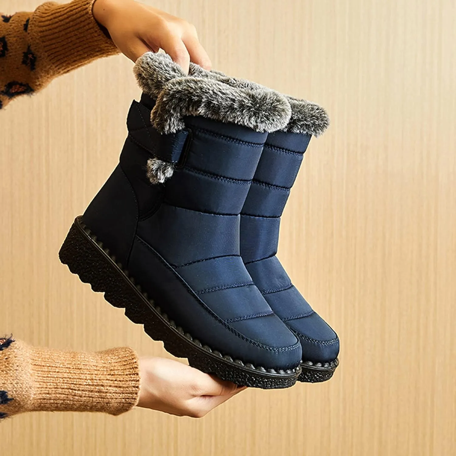 Tall Black Snow Boots for Women Women's Mid-Calf Waterproof Winter Snow Boots Women's Black Leather Winter Boots Womens Winter Snow Boots Waterproof Shoes Womens Leather Winter Boots Waterproof