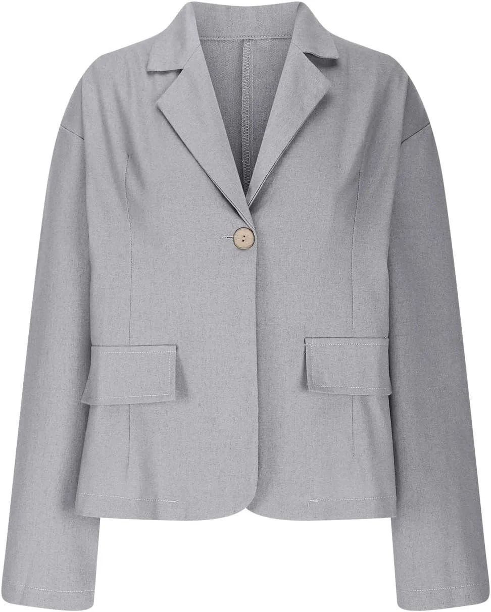 TANGNADE Linen Blazer Women Lightweight Casual Long Sleeve Spring Summer Jackets One Button Lapel Suit Blazer
