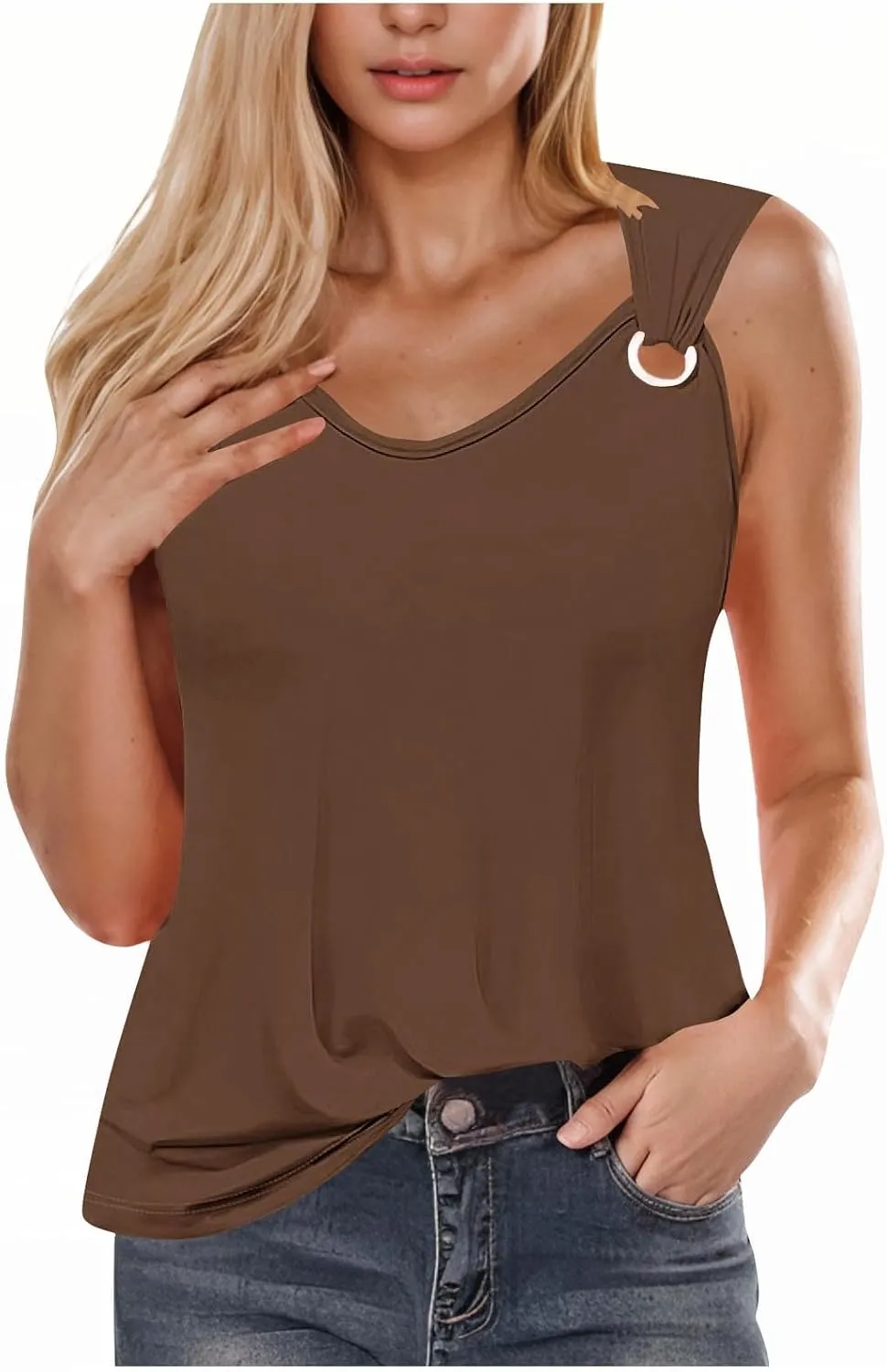 Tank Top for Women 2025 Dressy Casual Summer V Neck Sleeveless Camisole Ring Straps Loose Fit Workout Basic Shirts