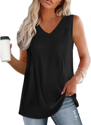 Tank Top for Women Summer Casual Pleated Tank Tops for Women 2025 Loose Fit V Neck Sleeveless Tops Flowy Tops for Women