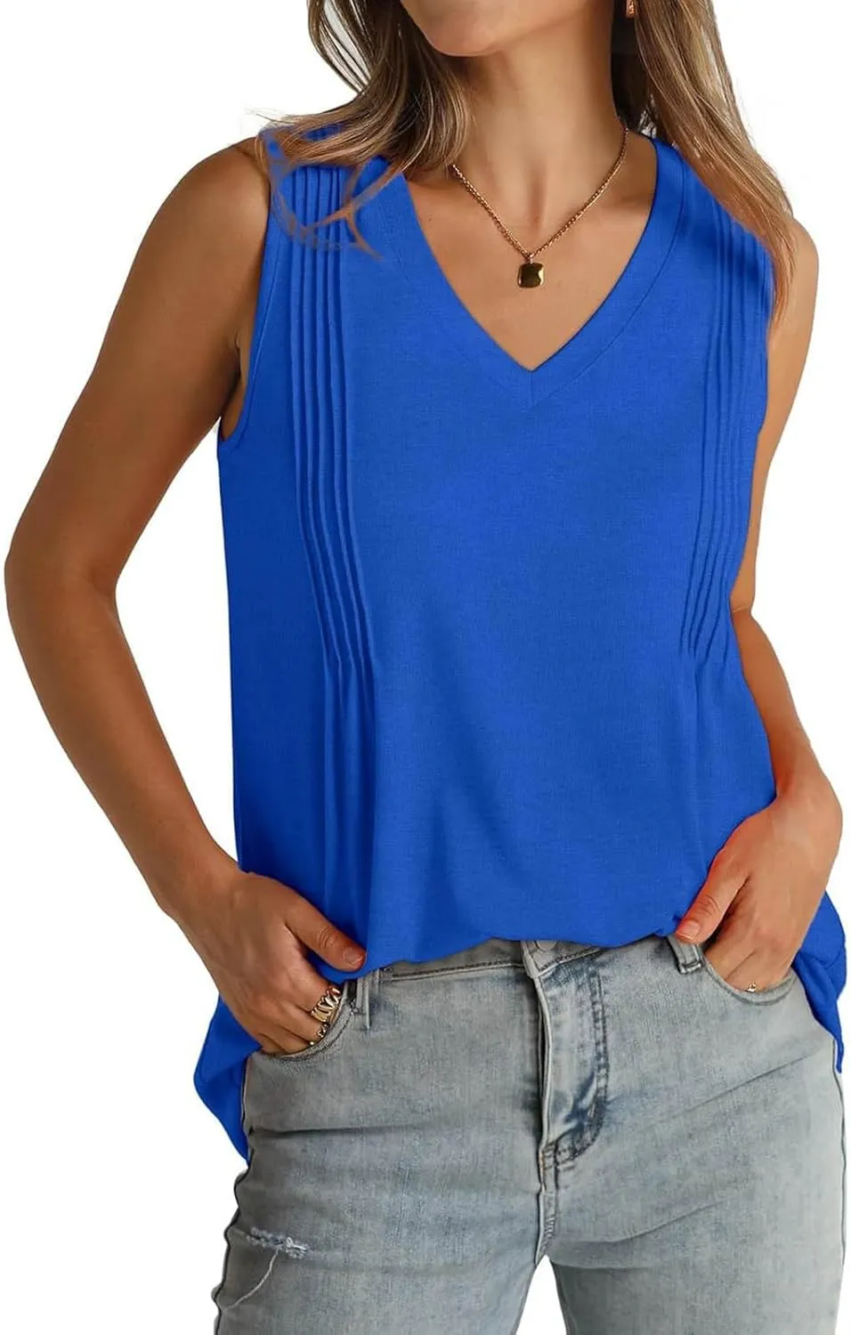 Tank Top for Women Summer Casual Pleated Tank Tops for Women 2025 Loose Fit V Neck Sleeveless Tops Flowy Tops for Women