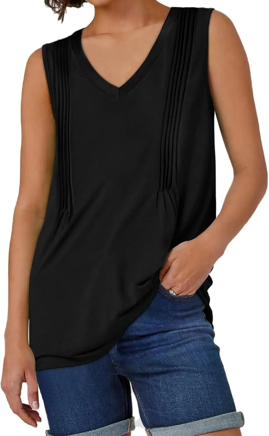 Tank Top for Women Summer Casual Pleated Tank Tops for Women 2025 Loose Fit V Neck Sleeveless Tops Flowy Tops for Women