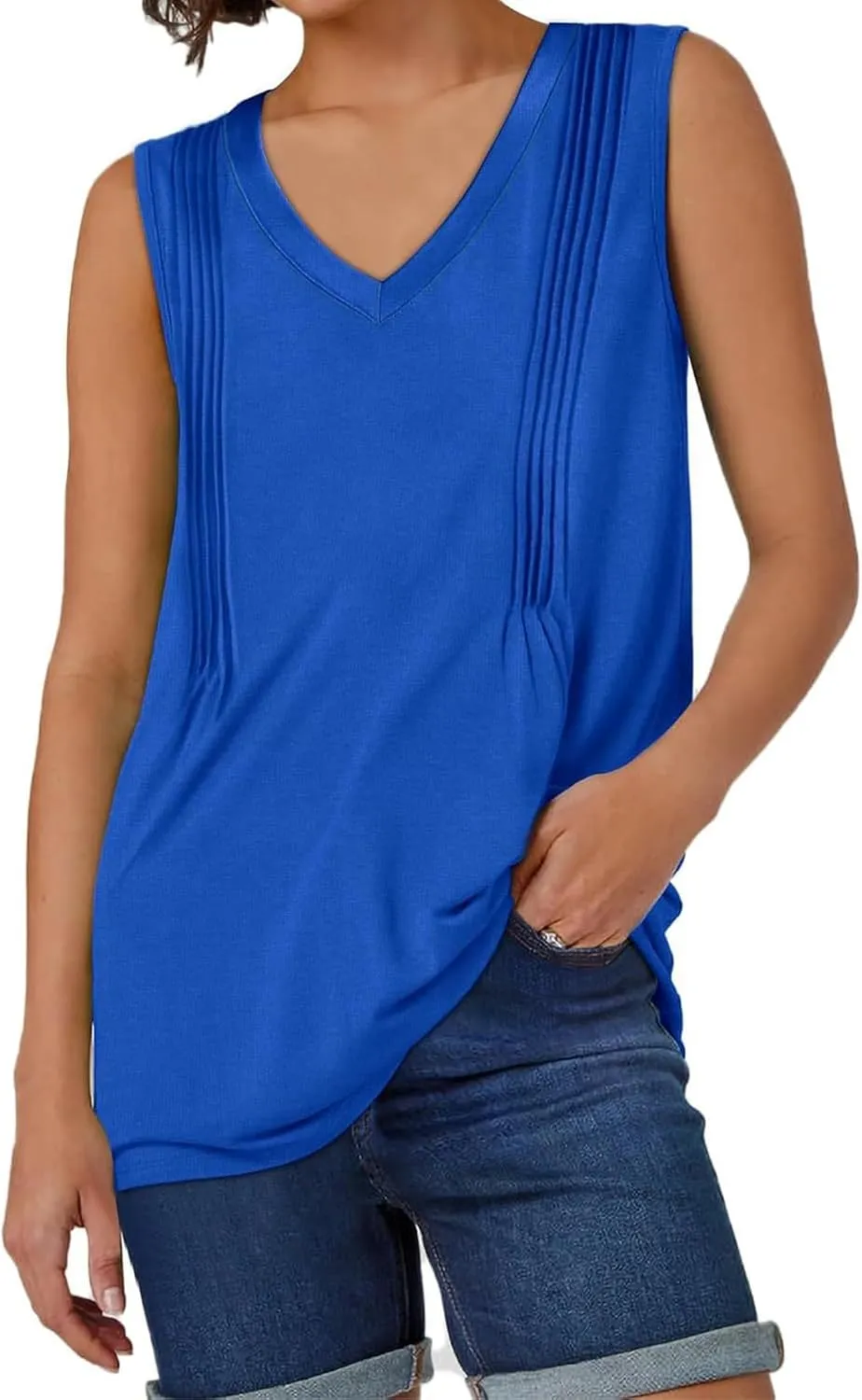 Tank Top for Women Summer Casual Pleated Tank Tops for Women 2025 Loose Fit V Neck Sleeveless Tops Flowy Tops for Women
