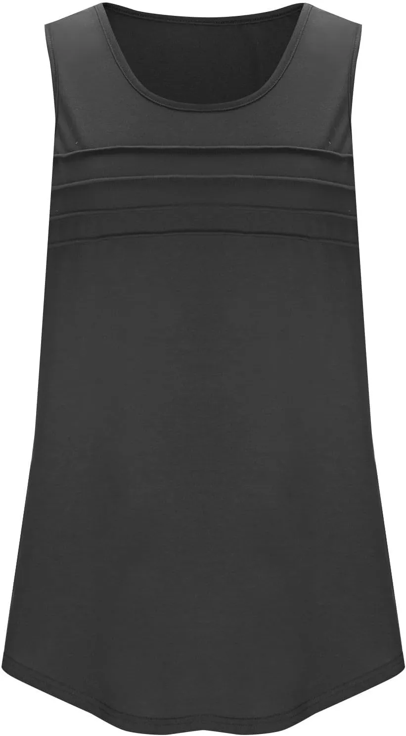 Tank Top for Women Summer Trendy Crewneck Sleeveless Pleated Tops Loose Fit Flowy Blouses Casual Shirts Fashion 2025