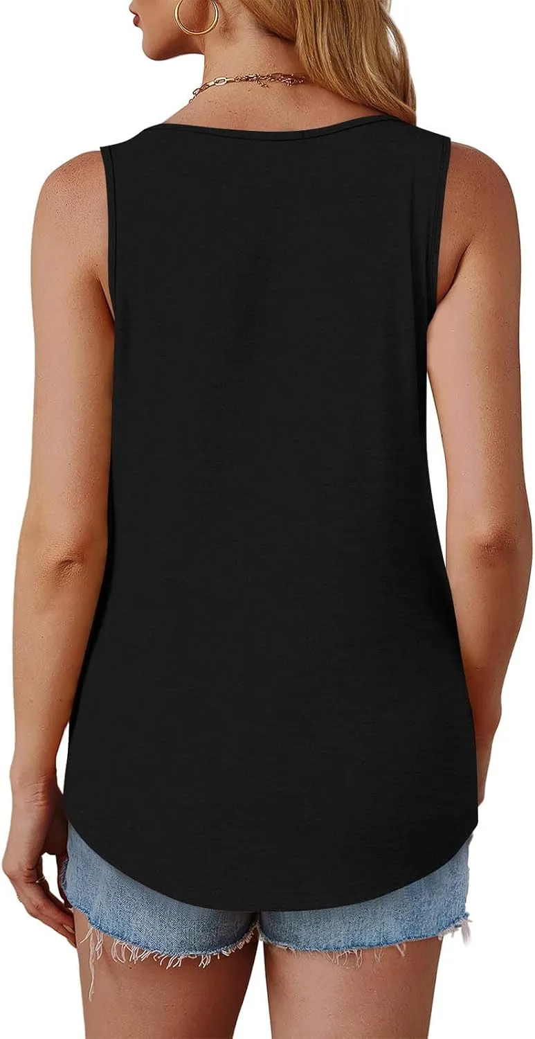 Tank Top for Women Summer Trendy Crewneck Sleeveless Pleated Tops Loose Fit Flowy Blouses Casual Shirts Fashion 2025