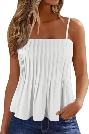 Tank Tops for Women Pleated Spaghetti Strap Camisole Loose Fit Casual Sleeveless Flowy Crop Tops Sexy Y2K Outfit 2025