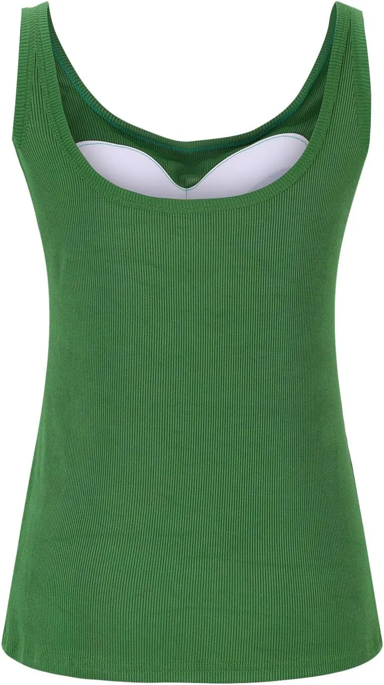 Tank Tops with Built in Bras 2025 Summer Casual Sleeveless Square Neck Camisole Tops for Women Trendy Ribbed Cami