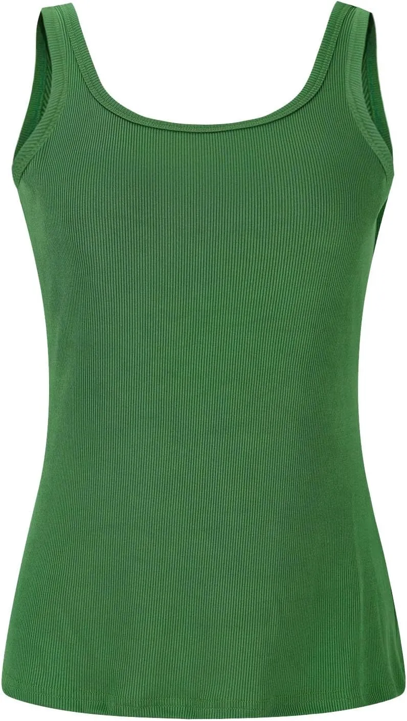 Tank Tops with Built in Bras 2025 Summer Casual Sleeveless Square Neck Camisole Tops for Women Trendy Ribbed Cami