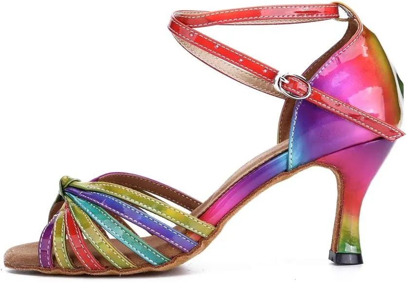 TDA Women's Open Toe Cross Strap Knot Iridescence Synthetic Samba Salsa Chacha Ballroom Latin Dance Shoes