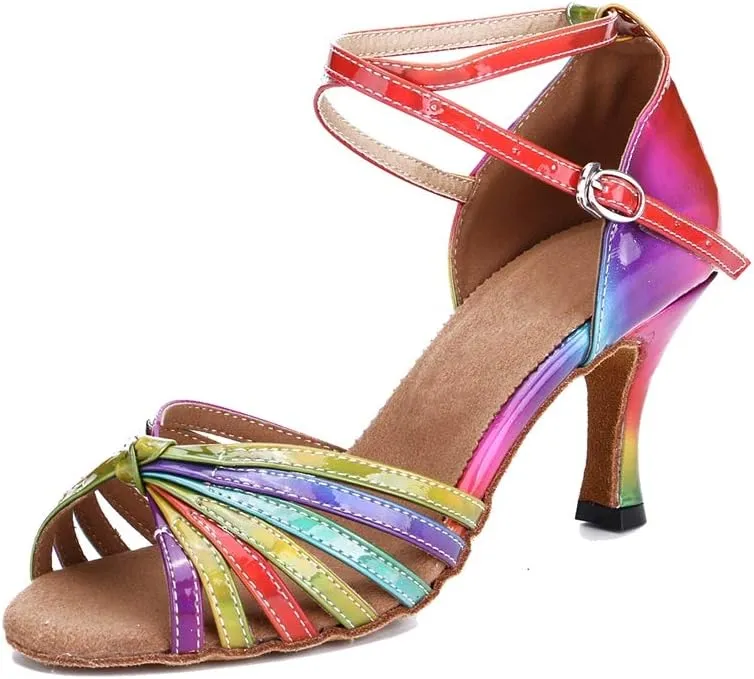 TDA Women's Open Toe Cross Strap Knot Iridescence Synthetic Samba Salsa Chacha Ballroom Latin Dance Shoes