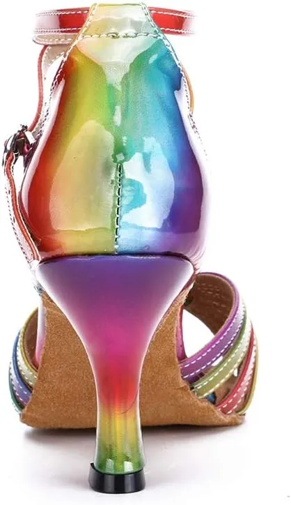 TDA Women's Open Toe Cross Strap Knot Iridescence Synthetic Samba Salsa Chacha Ballroom Latin Dance Shoes