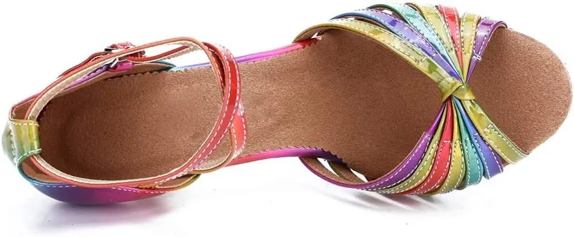 TDA Women's Open Toe Cross Strap Knot Iridescence Synthetic Samba Salsa Chacha Ballroom Latin Dance Shoes