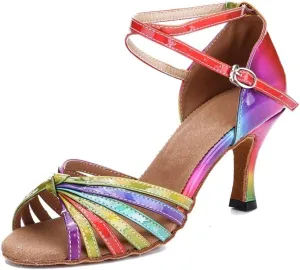 TDA Women's Open Toe Cross Strap Knot Iridescence Synthetic Samba Salsa Chacha Ballroom Latin Dance Shoes