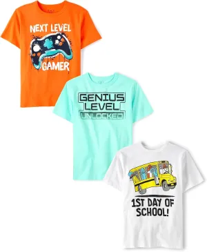 The Children's Place Boys' School Days Short Sleeve Graphic T-Shirts, Multipack