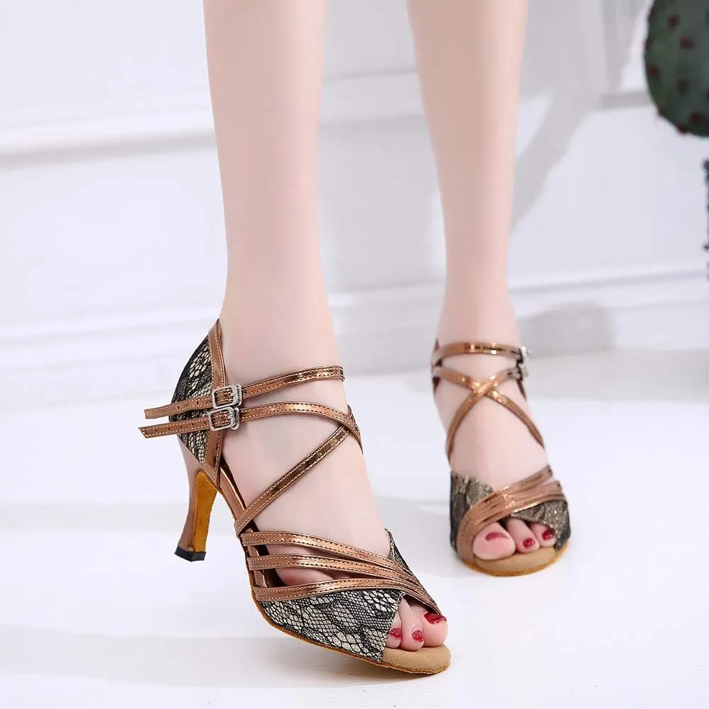 TINRYMX Women Latin Dance Shoes Ballroom Party Salsa Dance Performance Practice Dance Shoes High Heel