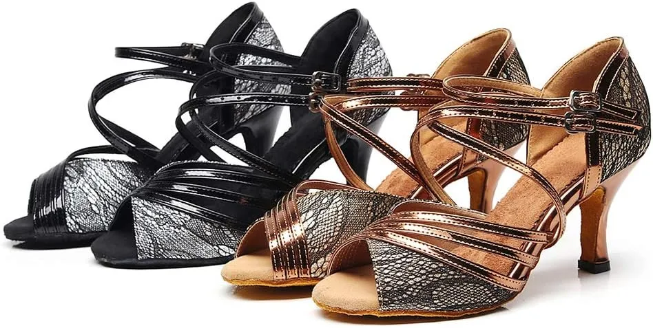 TINRYMX Women Latin Dance Shoes Ballroom Party Salsa Dance Performance Practice Dance Shoes High Heel