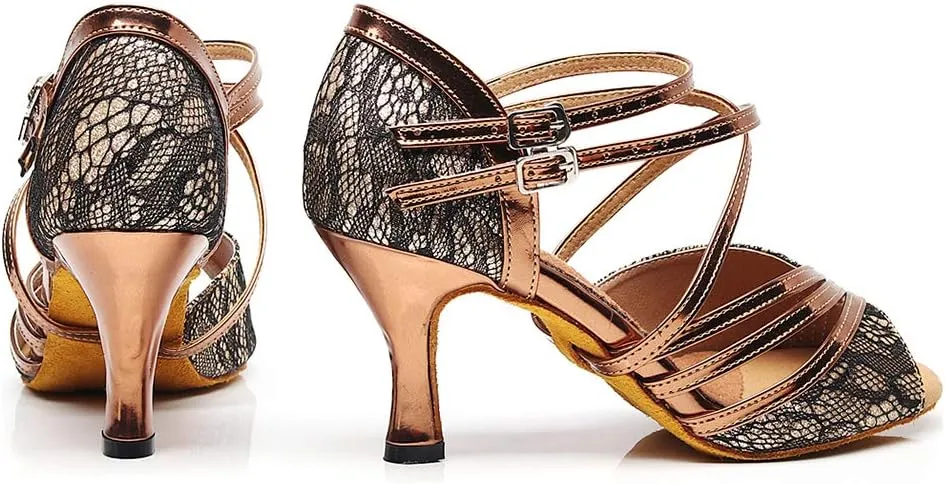 TINRYMX Women Latin Dance Shoes Ballroom Party Salsa Dance Performance Practice Dance Shoes High Heel