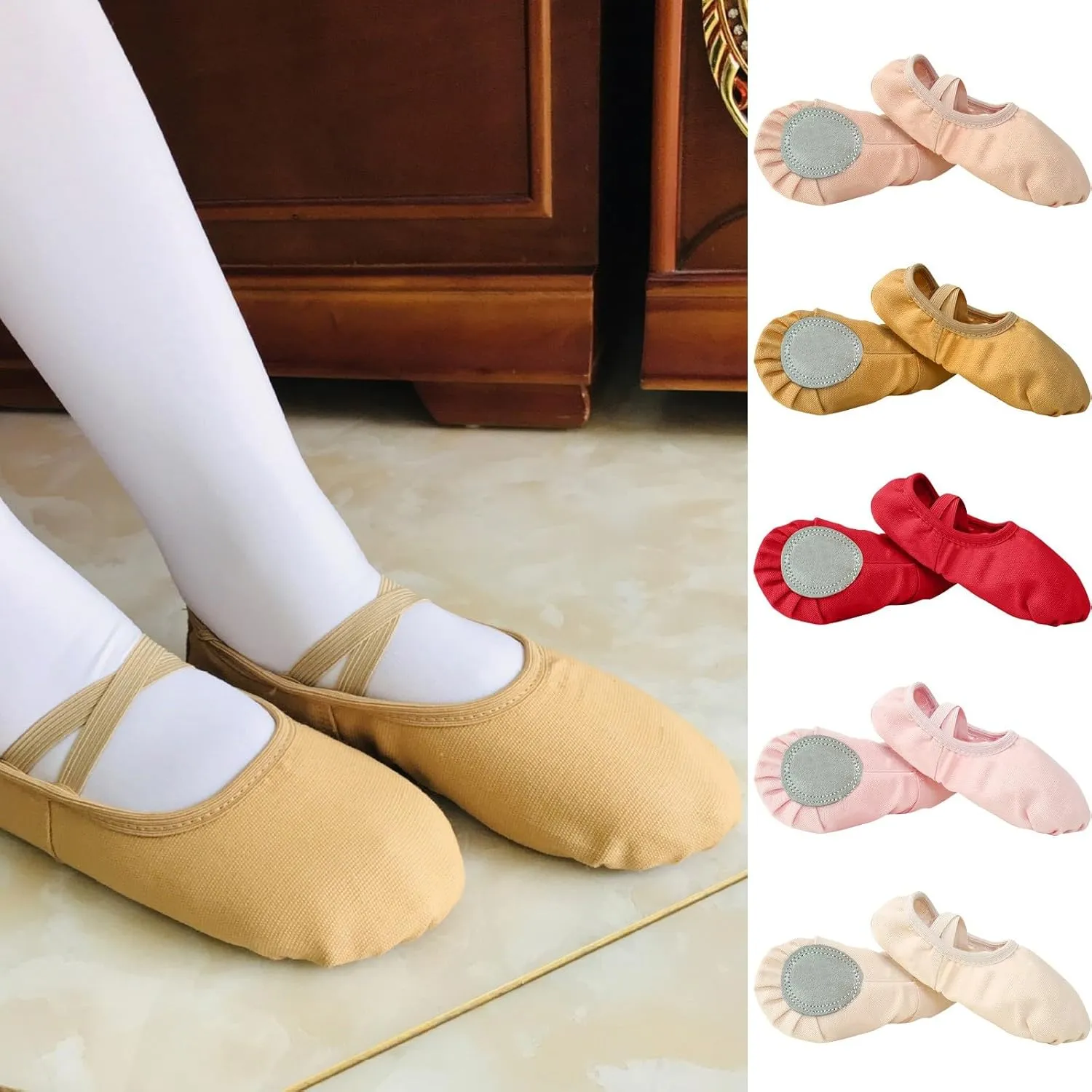 Toddler Ballet Shoes for Girls Satin Girls Soft Leather Ballet Slippers Solid Lightweight Indoor Dance Shoes
