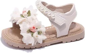 Toddler Girl Flower Sandals Lightweight Pearl Strap Open Toe Breathable Soft Sole Beach Holiday Princess Shoes
