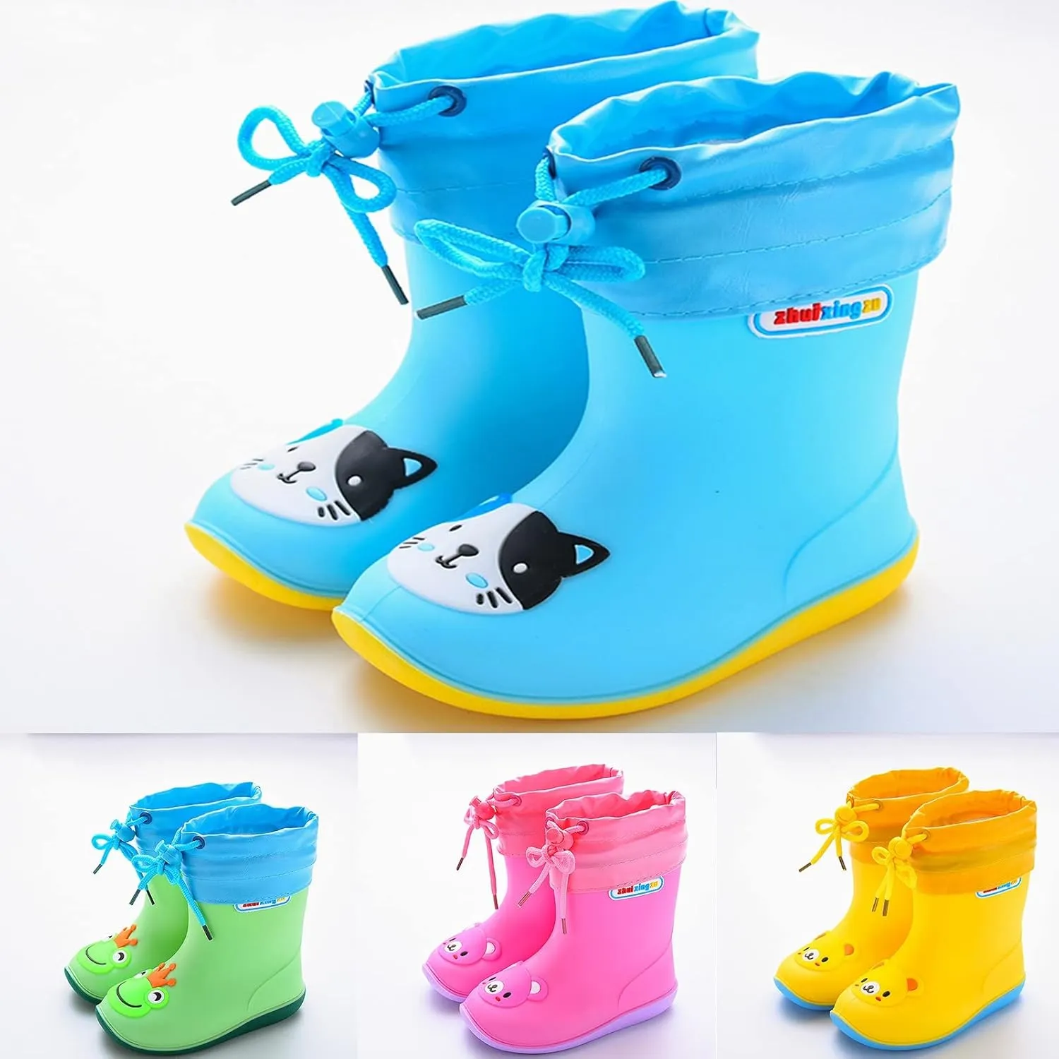 Toddler Kids Rain Boots for Girls Boys Waterproof Rainboots Easy-on Light Weight Rain Shoes Big Kids Rain Boots
