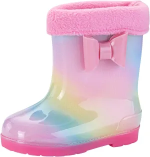 Toddler Kids Rain Boots with Cute Bow Waterproof Rubber Boots for Girls Boys Tie Dye Gradient Color Rainboots