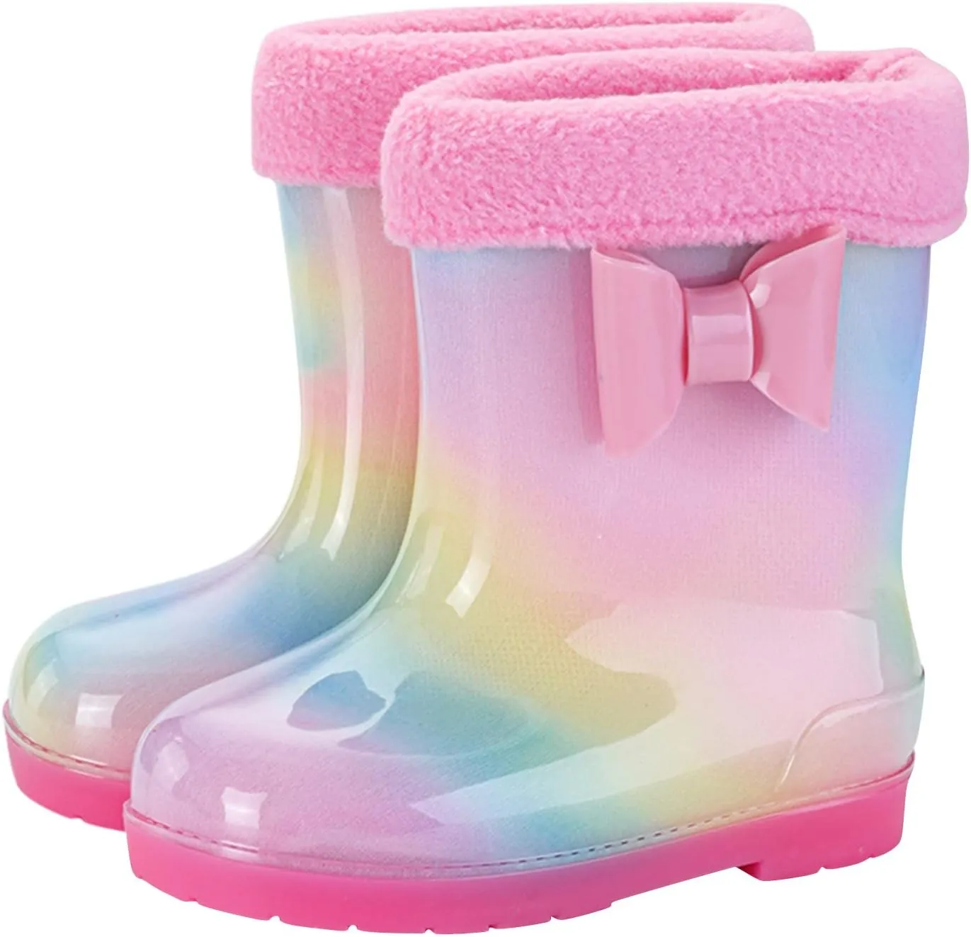 Toddler Kids Rain Boots with Cute Bow Waterproof Rubber Boots for Girls Boys Tie Dye Gradient Color Rainboots
