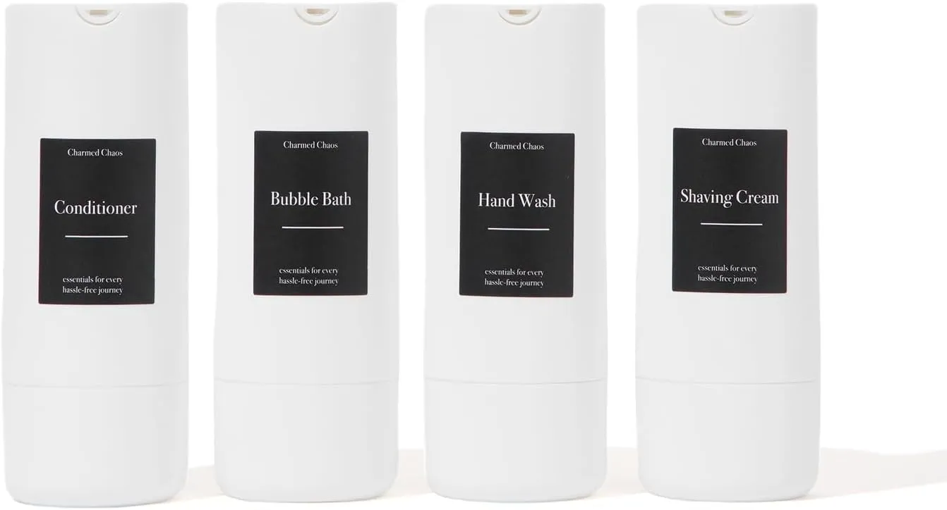 Travel Toiletries Bottles, Airless Pump Travel Bottles Leak Proof, TSA Approved BPA Free Refillable Travel Liquid Containers Set Minimalist Style (White, 0.85 oz)