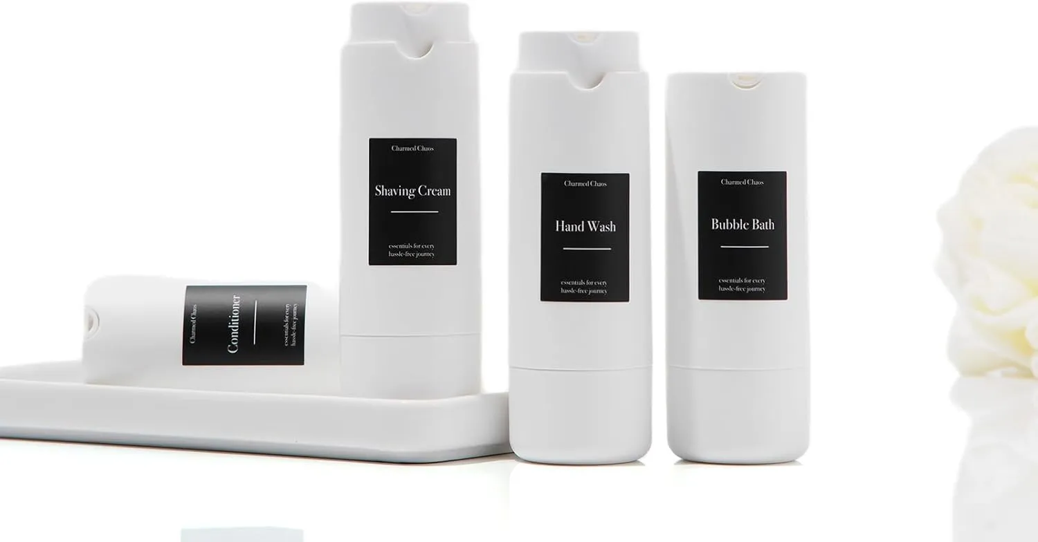 Travel Toiletries Bottles, Airless Pump Travel Bottles Leak Proof, TSA Approved BPA Free Refillable Travel Liquid Containers Set Minimalist Style (White, 0.85 oz)
