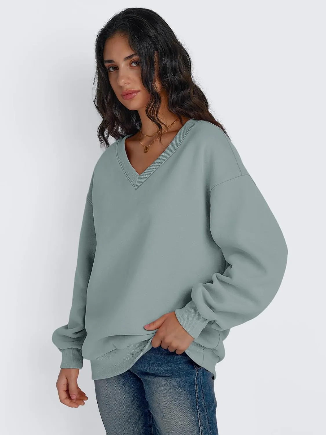 Trendy Queen Womens Oversized Sweatshirts Hoodies Fall Fashion 2024 Outfits Winter Clothes Sweaters Preppy V Neck Teen Girls