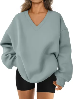 Trendy Queen Womens Oversized Sweatshirts Hoodies Fall Fashion 2024 Outfits Winter Clothes Sweaters Preppy V Neck Teen Girls