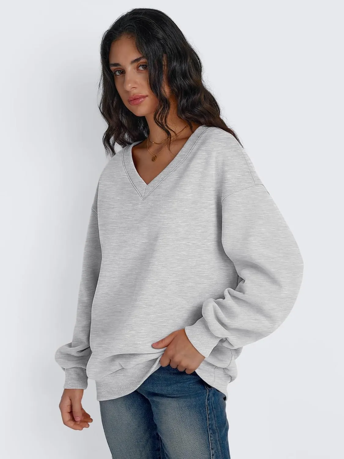 Trendy Queen Womens Oversized Sweatshirts Hoodies Fall Fashion 2024 Outfits Winter Clothes Sweaters Preppy V Neck Teen Girls